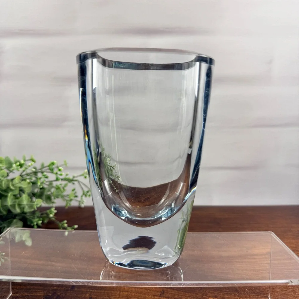 Strombergshyttan Swedish Crystal Vase Signed Mid Century Modern Vintage